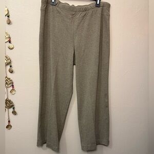 Eileen Fisher Olive Green Stretch Jersey Knit Pleated Straight Pants Size XL